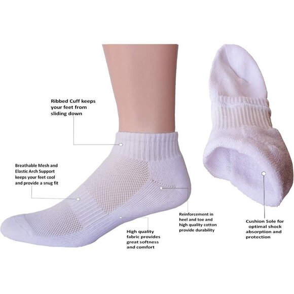🆕Women White Cotton Athletic Socks 4/6 Pairs Anti-Blister Running Tennis - Picture 4 of 7